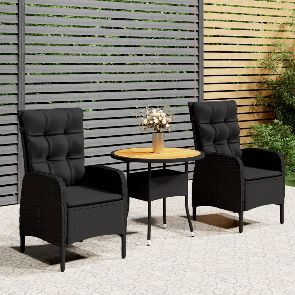 3-tlg. Garten-Bistro-Set Poly Rattan Schwarz