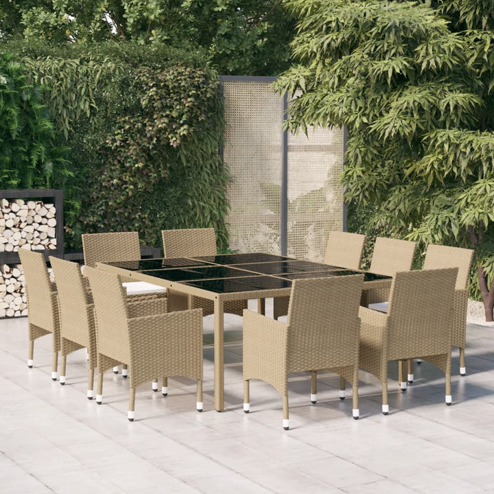 11-tlg. Garten-Essgruppe Poly Rattan Beige