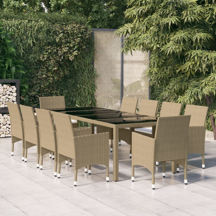 11-tlg. Garten-Essgruppe Poly Rattan Beige