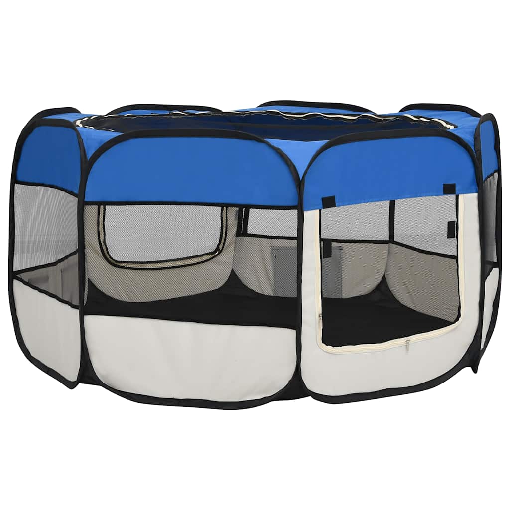 Faltbarer Welpenlaufstall mit Tragetasche Blau 125x125x61 cm