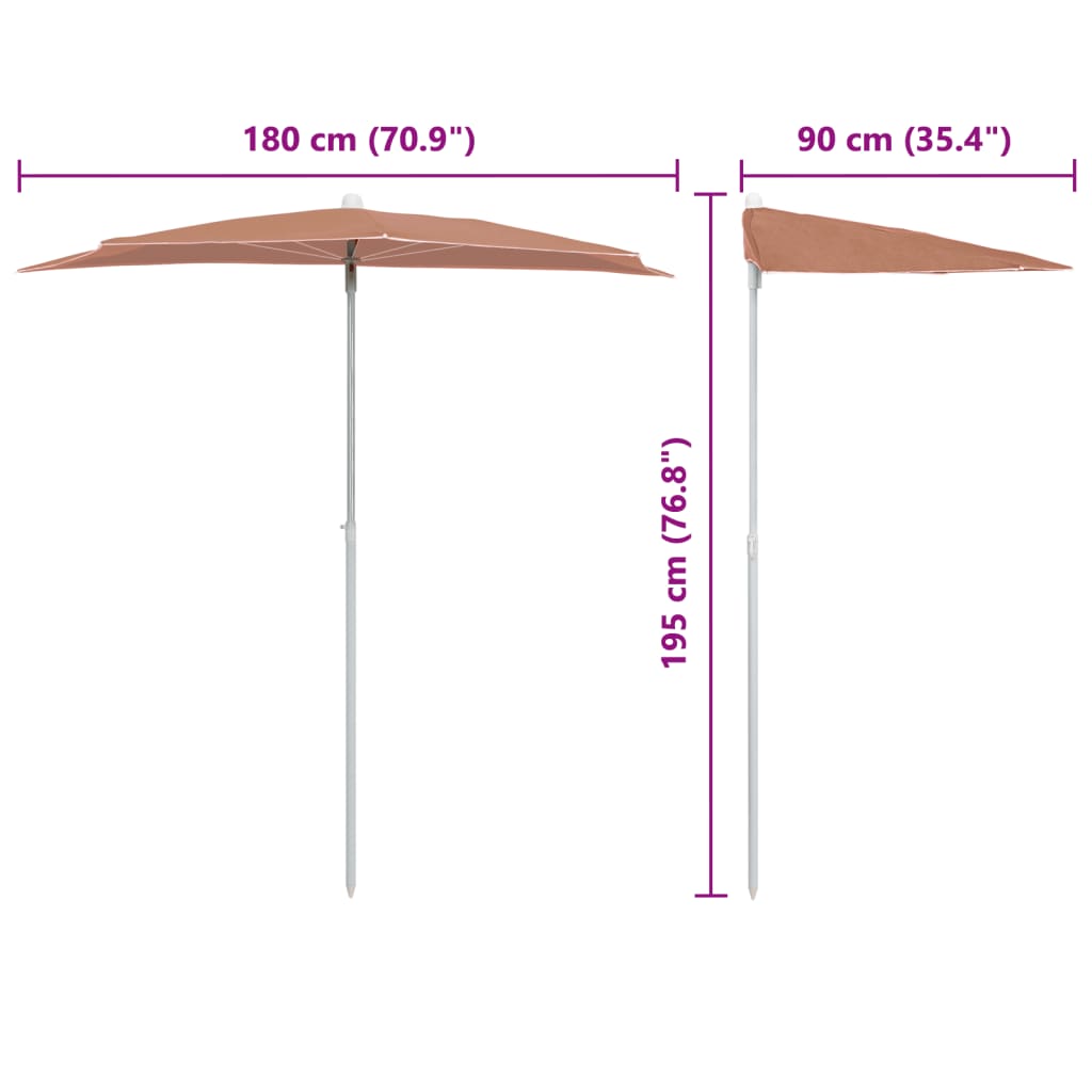 Halb-Sonnenschirm mit Mast 180x90 cm Terrakottarot