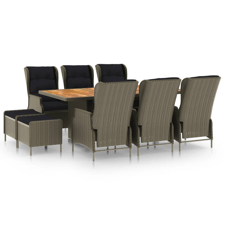 9-tlg. Garten-Essgruppe mit Auflagen Poly Rattan Braun