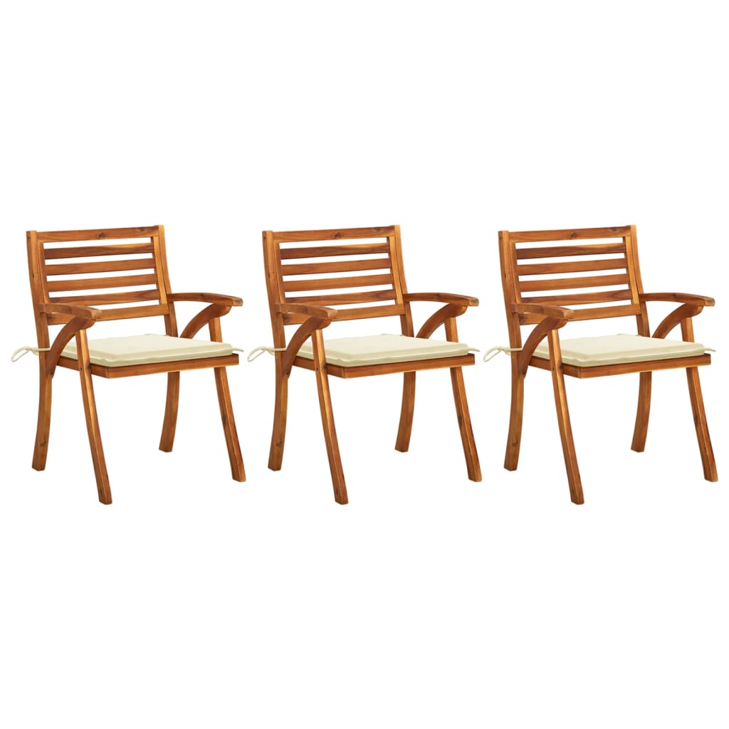 Garten-Essstühle mit Kissen 3 Stk. Massivholz Akazie
