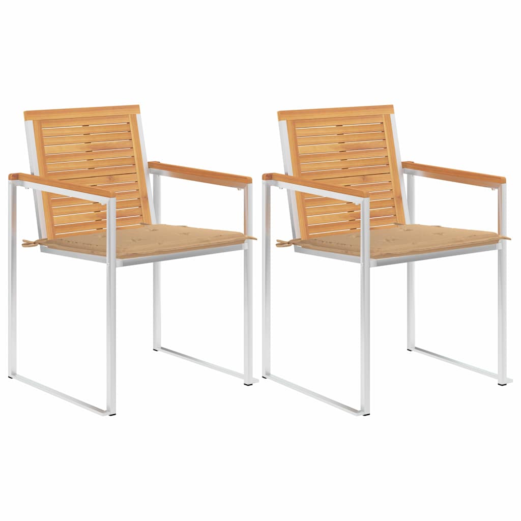 Gartenstühle mit Kissen 2 Stk. Massivholz Teak und Stahl