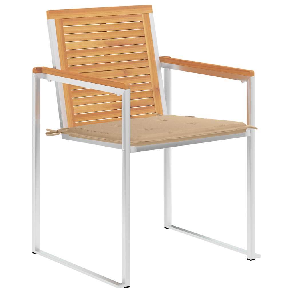 Gartenstühle mit Kissen 2 Stk. Massivholz Teak und Stahl
