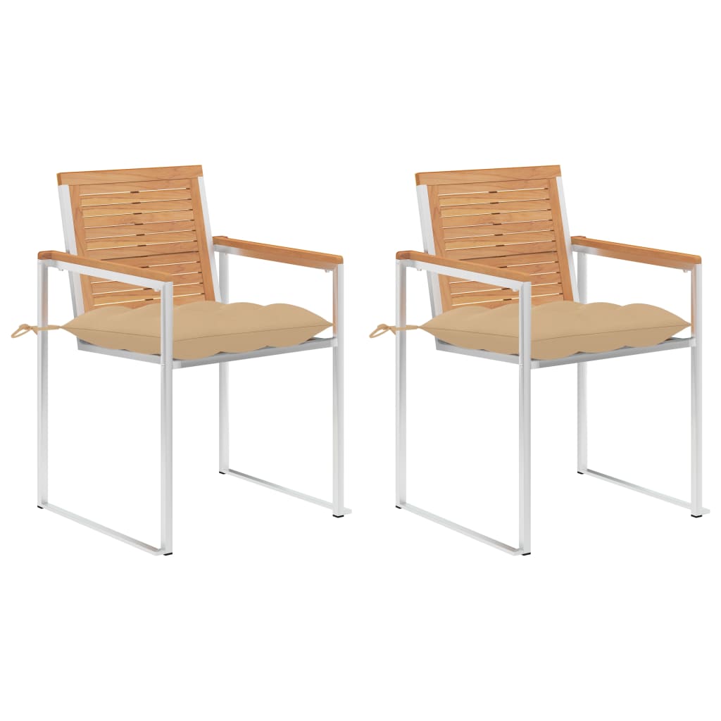 Gartenstühle mit Kissen 2 Stk. Massivholz Teak und Stahl