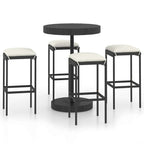 5-tlg. Gartenbar-Set mit Kissen Poly Rattan Schwarz