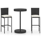 3-tlg. Gartenbar-Set mit Kissen Poly Rattan Schwarz