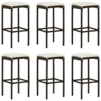 7-tlg. Gartenbar-Set mit Kissen Poly Rattan Braun
