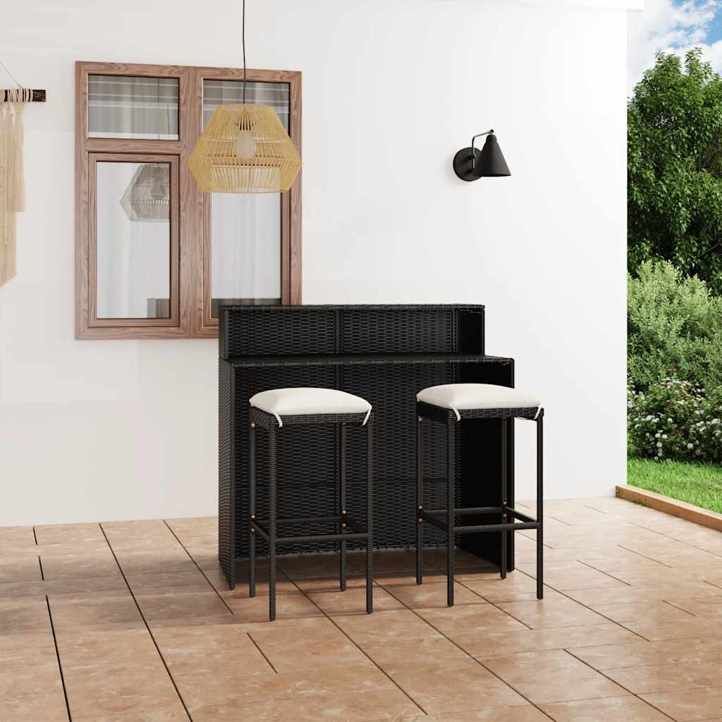 3-tlg. Gartenbar-Set mit Kissen Schwarz