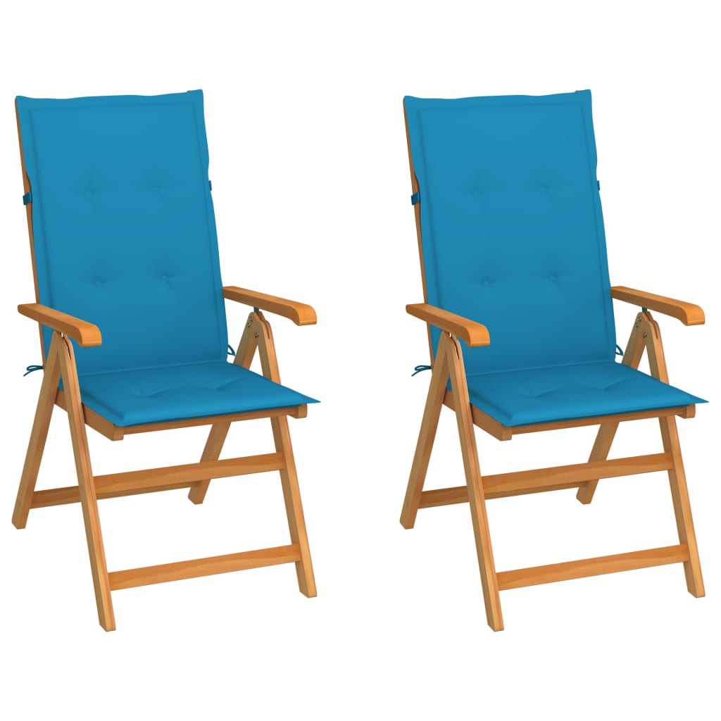 Gartenstühle 2 Stk. mit Blauen Kissen Massivholz Teak