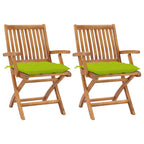 Gartenstühle 2 Stk. mit Hellgrünen Kissen Massivholz Teak