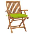 Gartenstühle 2 Stk. mit Hellgrünen Kissen Massivholz Teak