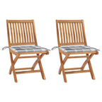 Gartenstühle 2 Stk. Graue Karomuster-Kissen Massivholz Teak