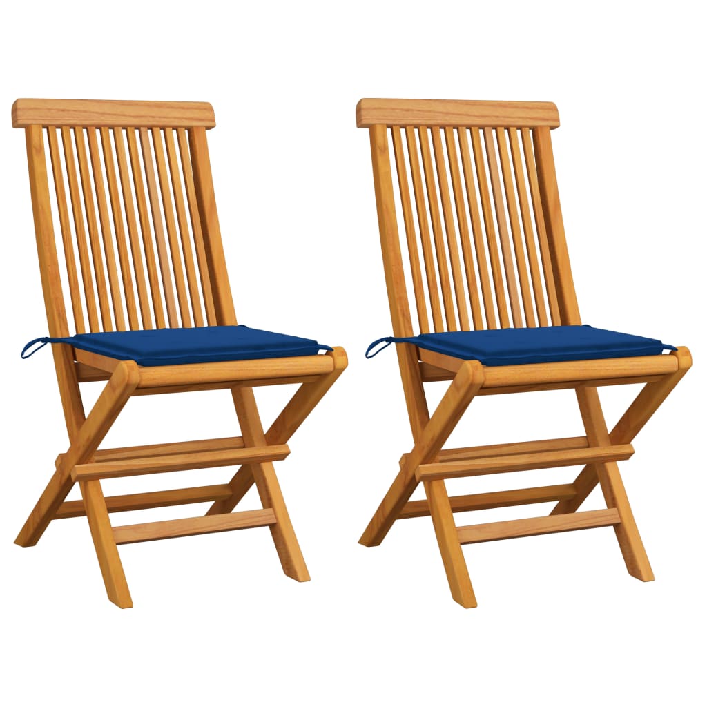 Gartenstühle mit Königsblauen Kissen 2 Stk. Massivholz Teak