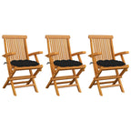 Gartenstühle mit Schwarzen Kissen 3 Stk. Massivholz Teak