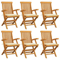 Gartenstühle mit Creme Kissen 6 Stk. Massivholz Teak