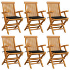 Gartenstühle mit Schwarzen Kissen 6 Stk. Massivholz Teak