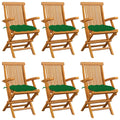 Gartenstühle mit Grünen Kissen 6 Stk. Massivholz Teak