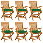Gartenstühle mit Grünen Kissen 6 Stk. Massivholz Teak