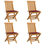 Gartenstühle mit Weinroten Kissen 4 Stk. Massivholz Teak