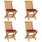 Gartenstühle mit Weinroten Kissen 4 Stk. Massivholz Teak