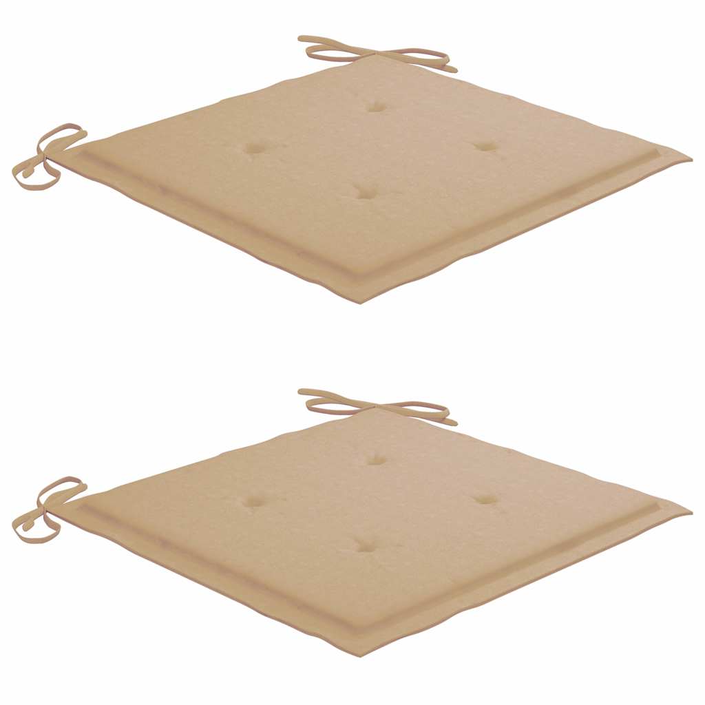 Gartenstühle 2 Stk. mit Beige Kissen Massivholz Teak