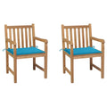 Gartenstühle 2 Stk. mit Blauen Kissen Massivholz Teak