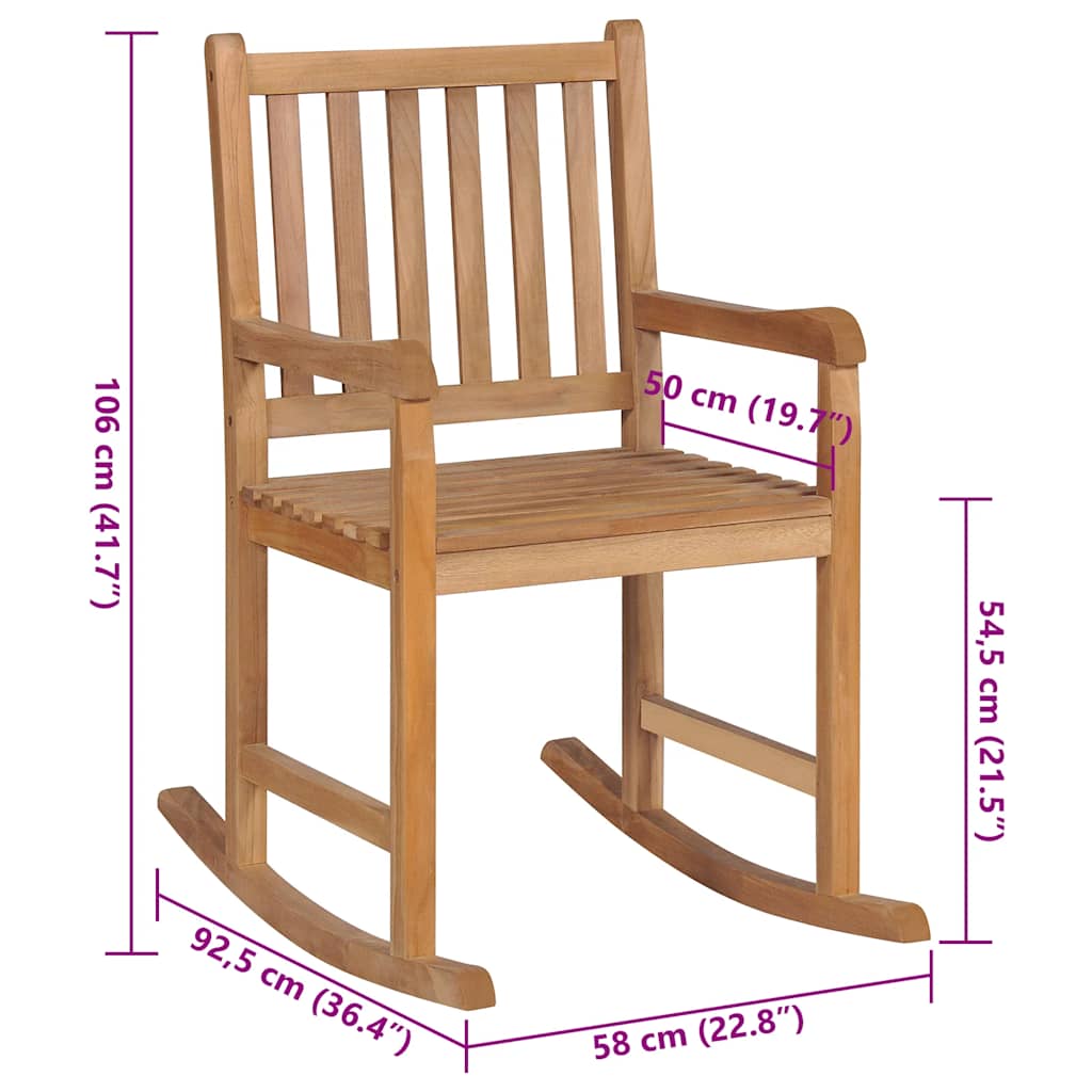 Schaukelstuhl mit Königsblauem Kissen Massivholz Teak
