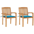 Gartenstühle 2 Stk. mit Blauen Kissen Massivholz Teak