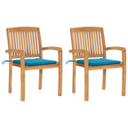 Gartenstühle 2 Stk. mit Blauen Kissen Massivholz Teak
