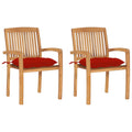 Gartenstühle 2 Stk. mit Roten Kissen Massivholz Teak