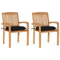 Gartenstühle 2 Stk. mit Schwarzen Kissen Massivholz Teak