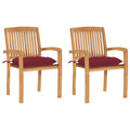 Gartenstühle 2 Stk. mit Weinroten Kissen Massivholz Teak