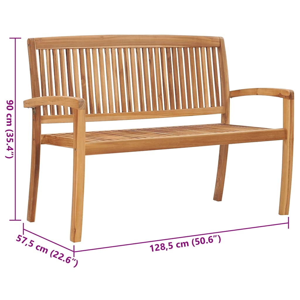 Stapelbare Gartenbank mit Auflage 128,5 cm Massivholz Teak