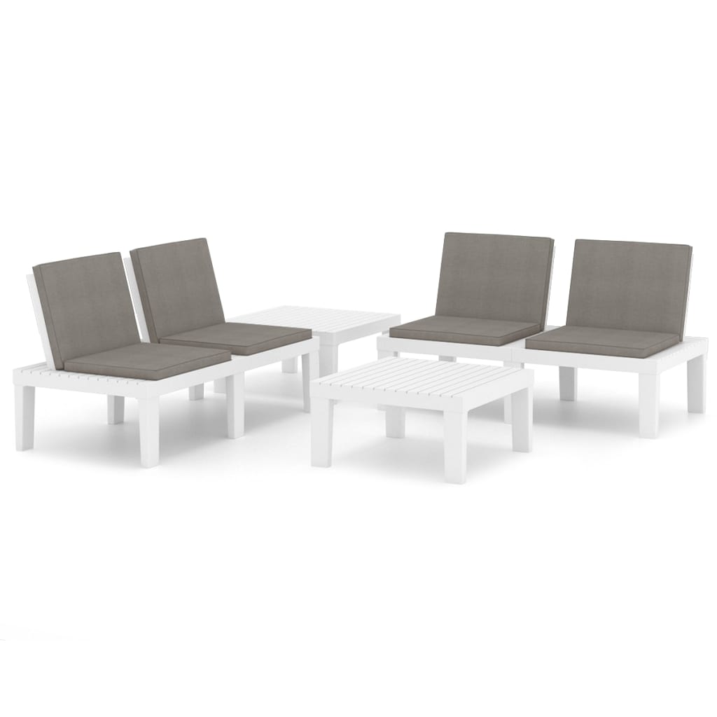 4-tlg. Garten-Lounge-Set mit Auflagen Kunststoff Weiß