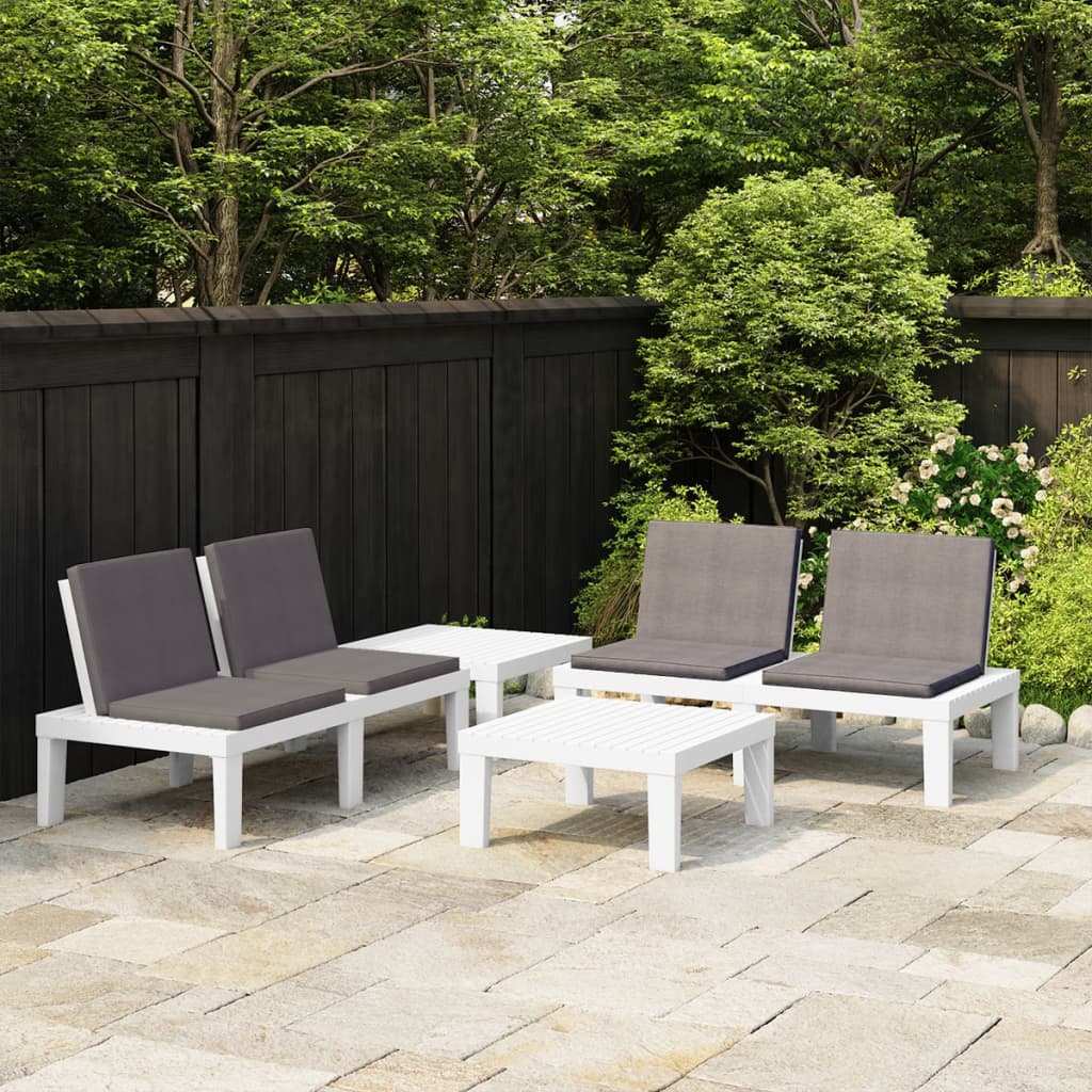 4-tlg. Garten-Lounge-Set mit Auflagen Kunststoff Weiß