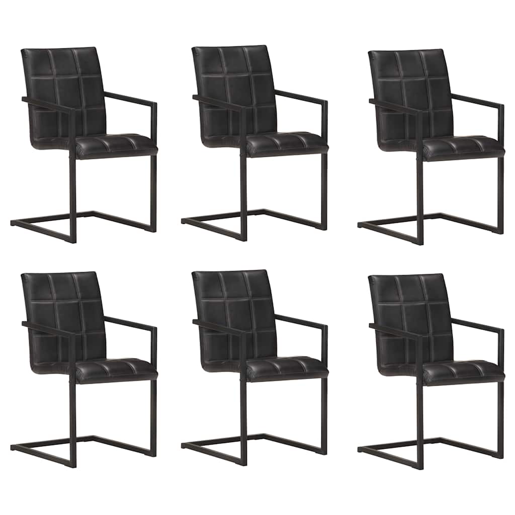 Freischwinger 6 Stk. Schwarz Echtleder