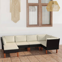 6-tlg. Garten-Lounge-Set mit Kissen Poly Rattan Schwarz