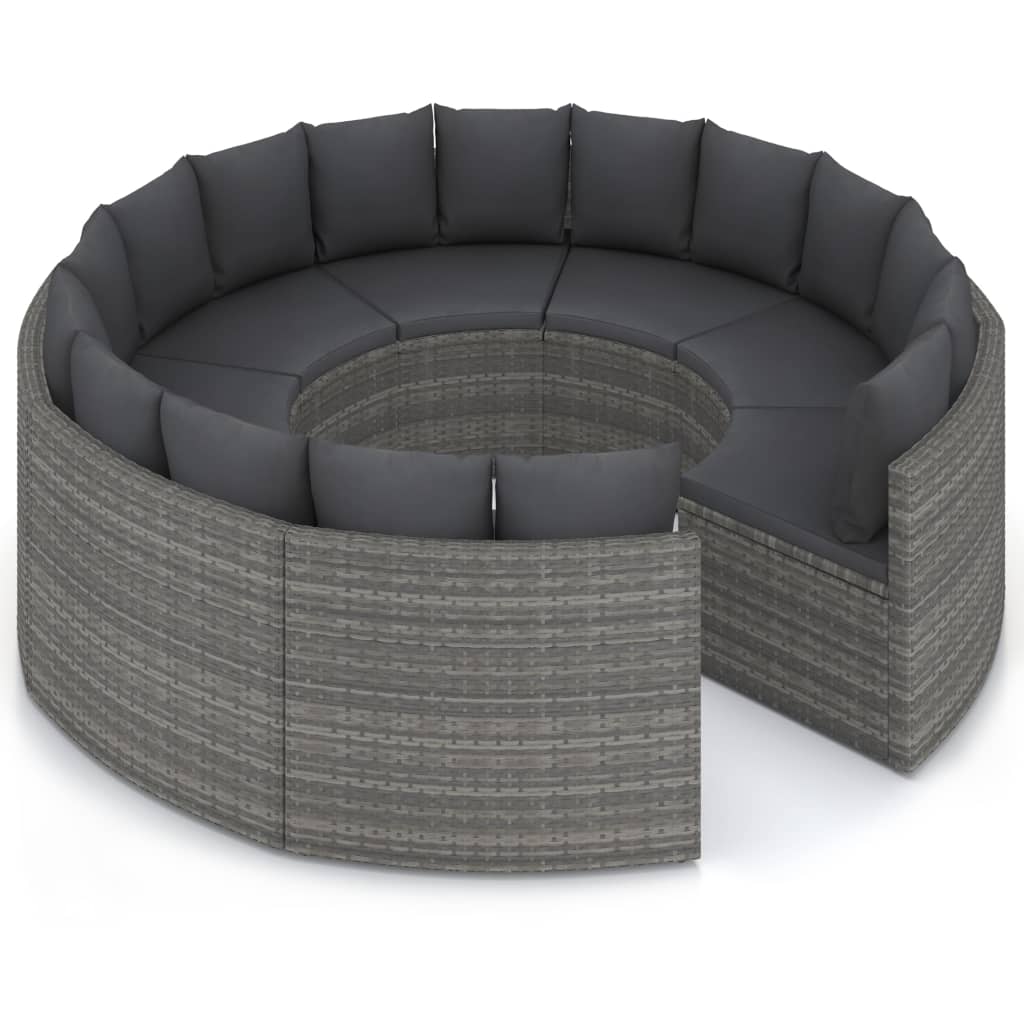 8-tlg. Garten-Sofagarnitur mit Auflagen Poly Rattan Grau