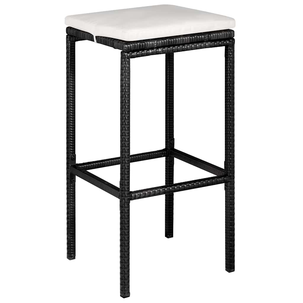 5-tlg. Gartenbar-Set mit Kissen Poly Rattan Schwarz
