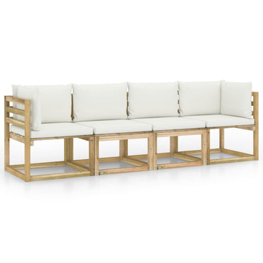 Gartensofa 4-Sitzer mit Kissen in Creme