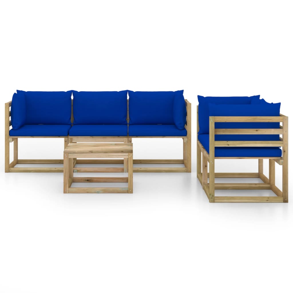 6-tlg. Garten-Lounge-Set mit Blauen Kissen