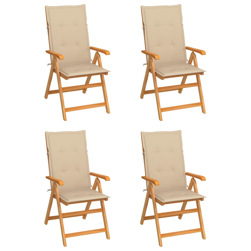 Gartenstühle 4 Stk. mit Beigen Kissen Massivholz Teak