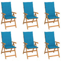 Gartenstühle 6 Stk. mit Blauen Kissen Massivholz Teak