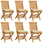 Gartenstühle mit Cremeweißen Kissen 6 Stk. Massivholz Teak