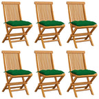 Gartenstühle mit Grünen Kissen 6 Stk. Massivholz Teak