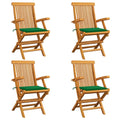 Gartenstühle mit Grünen Kissen 4 Stk. Massivholz Teak