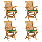 Gartenstühle mit Grünen Kissen 4 Stk. Massivholz Teak