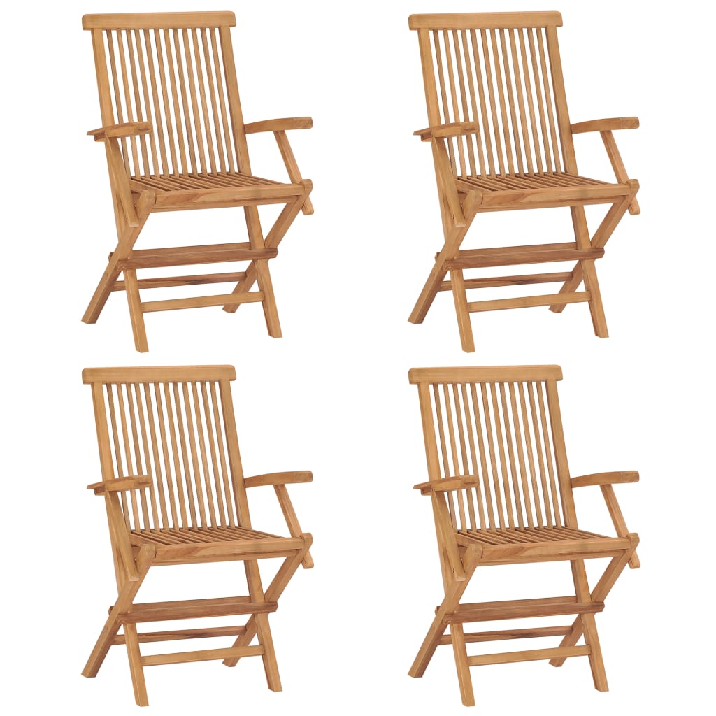 Gartenstühle mit Grauen Kissen 4 Stk. Massivholz Teak